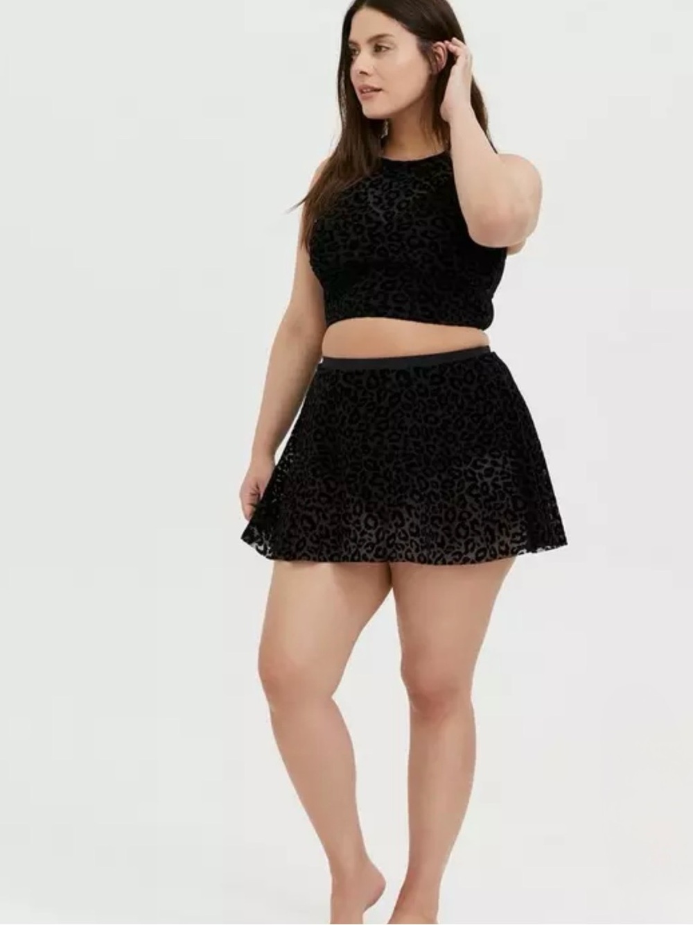 NWT Torrid Black Velvet Leopard Print Bikini Skater Skirt Set Size 1X - Picture 9 of 13